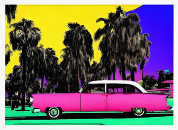 Pink Retro Palm Scene | Poster - White Frame Interior