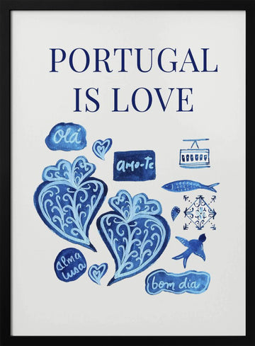 Watercolor Portugal Love | Poster - Black Metal Frame Interior