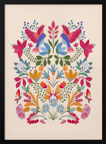 Vibrant Folk Garden | Poster - Black Metal Frame Interior