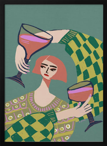 Modern Wine Gathering | Poster - Black Metal Frame Interior