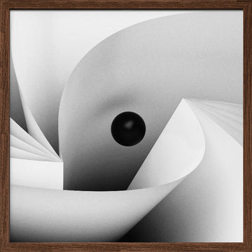 Black Sphere White Curves | Poster - Walnut Frame Interior