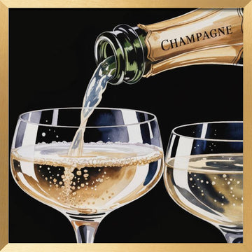 Golden Champagne Pour | Poster - Gold Frame Interior