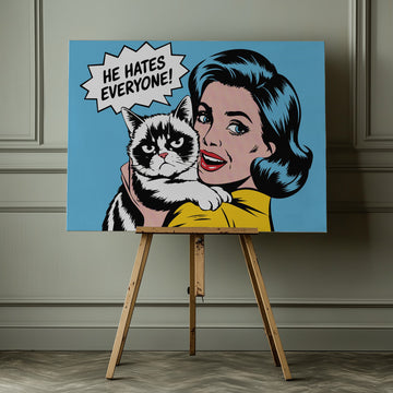 Cheerful Woman Grumpy Pet | Canvas - Room Interior 1