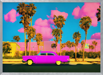 Tropical Pink Car | Poster - Silver Frame Interior