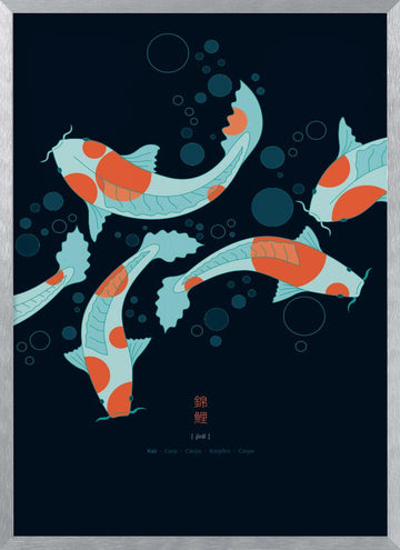 Graceful Koi Swim | Poster - Silver Frame Interior