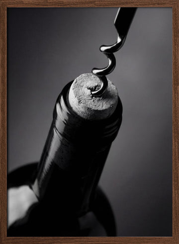 Opening Wine Bottle | Poster - Walnut Frame Interior