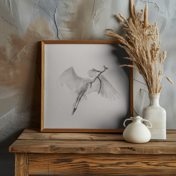 White Egret Carrying Branch | Poster - Room Interior 1