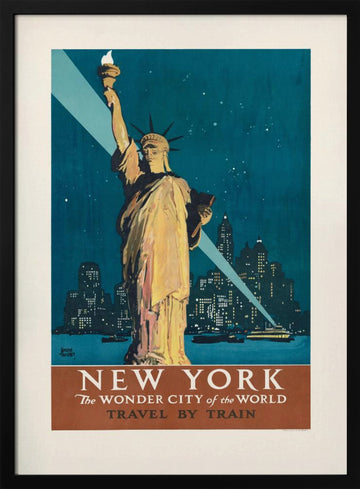 New York, the Wonder City of the World Travel By Train (1927) Poster By Adolph Treidler | Poster - Black Metal Frame Interior