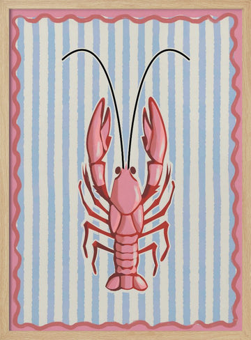 Coastal Pink Lobster | Poster - Wood Frame Interior