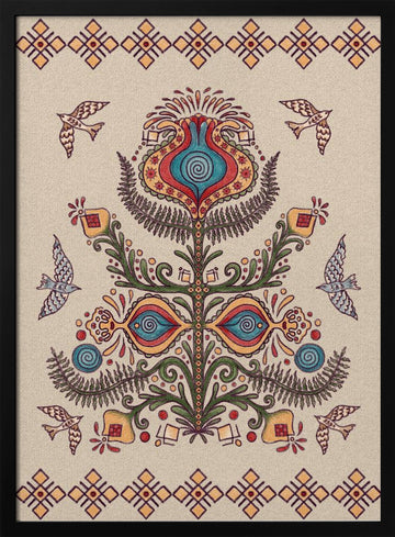 Tree of Life - Ukrainian Folktale Art | Poster - Black Metal Frame Interior