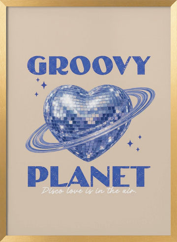 Groovy Disco Heart Planet | Poster - Gold Frame Interior