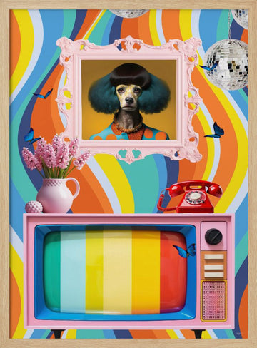 Whimsical Poodle Pop Art | Poster - Wood Frame Interior
