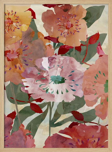 Colorful Watercolor Blooms | Poster - Wood Frame Interior
