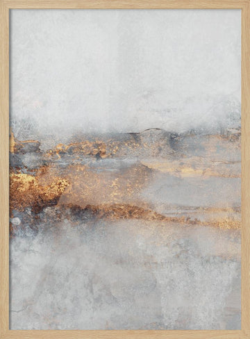 Golden Gray Abstract Layers | Poster - Wood Frame Interior