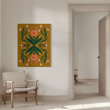 Earthy Floral Folk Art | Canvas - Room Interior 1