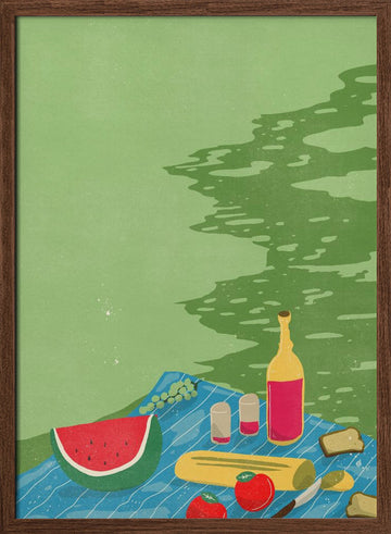 Riverside Picnic Scene | Poster - Walnut Frame Interior