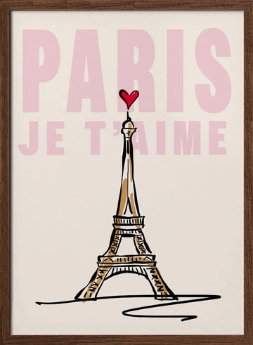Paris Je T'aime Sketch | Poster - Walnut Frame Interior