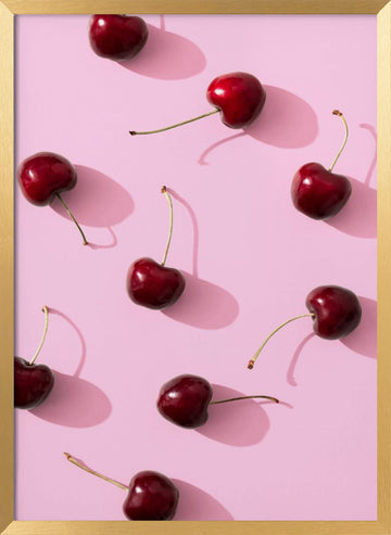 Red Cherries Pink Pop | Poster - Gold Frame Interior