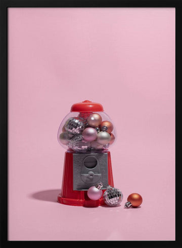 Pink Gumball Christmas Ornaments | Poster - Black Metal Frame Interior