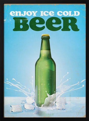 Ice Cold Beer Splash | Poster - Black Metal Frame Interior