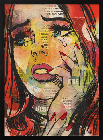 Crying Pop Art Woman | Poster - Black Metal Frame Interior