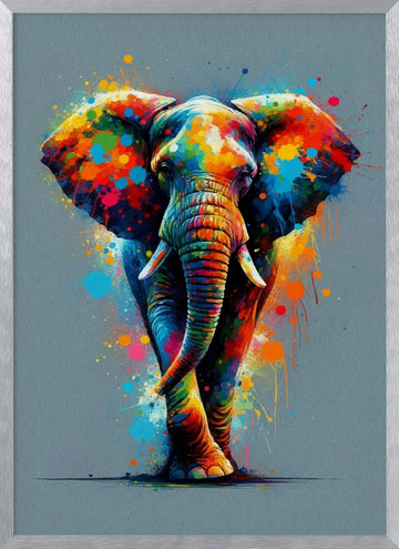Vibrant Splatter Elephant | Poster - Silver Frame Interior