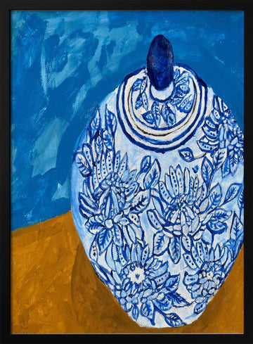 Elegant Blue Floral Jar | Poster - Black Metal Frame Interior