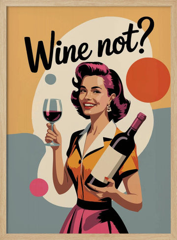 Happy Retro Wine Woman | Poster - Wood Frame Interior