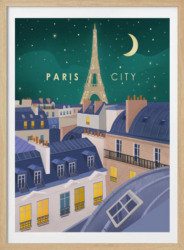 Paris at Night | Poster - Wood Frame Interior