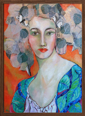 Vibrant Leaf Woman | Poster - Walnut Frame Interior