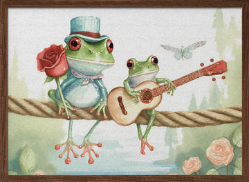 Frogs on a rope | Poster - Walnut Frame Interior