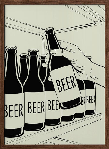 Grabbing Cold Beer | Poster - Walnut Frame Interior