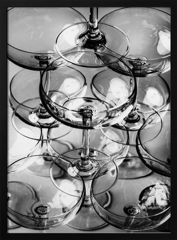 Stacked Champagne Glasses | Poster - Black Metal Frame Interior