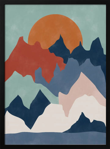 Colorful Mountain Sunset | Poster - Black Metal Frame Interior