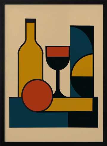 Abstract Wine Still Life | Poster - Black Metal Frame Interior