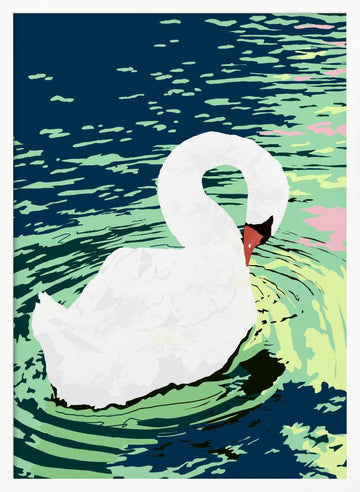 Graceful Swan on Water | Poster - White Frame Interior