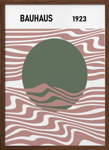 Modern Bauhaus Wave Circle | Poster - Walnut Frame Interior