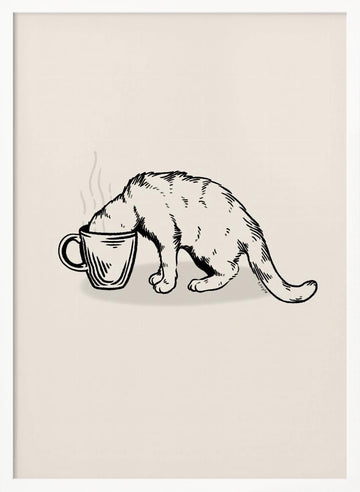 Cozy Coffee Cat | Poster - White Frame Interior