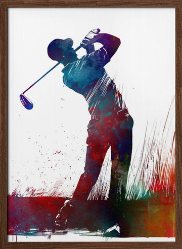 Vibrant Golf Swing | Poster - Walnut Frame Interior