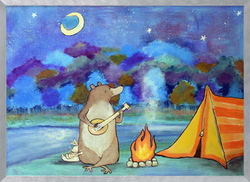 Bear Plays Banjo Camping | Poster - Silver Frame Interior