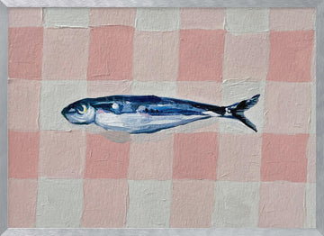 Pink Checkered Sardine | Poster - Silver Frame Interior