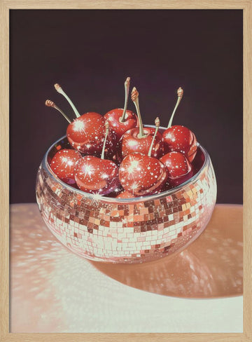 Sparkling Disco Cherries | Poster - Wood Frame Interior