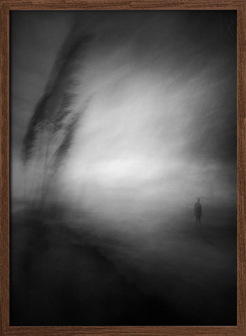 Lone Man Misty Horizon | Poster - Walnut Frame Interior