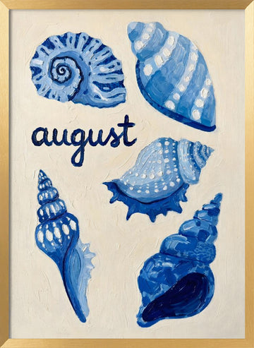 Blue August Seashells | Poster - Gold Frame Interior