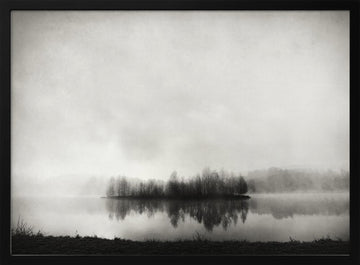 Misty Island Reflection | Poster - Black Metal Frame Interior