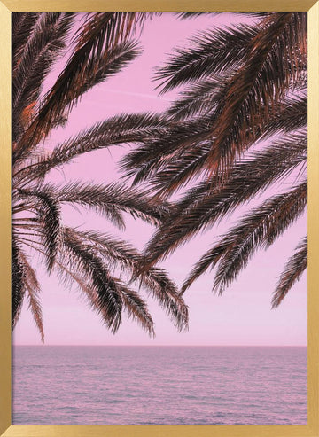 Pink Sky Tropical Palms | Poster - Gold Frame Interior