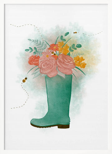 Whimsical Floral Boot | Poster - White Frame Interior