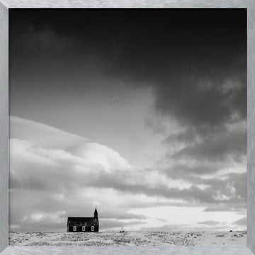 Black Church Under Dark Sky | Poster - Silver Frame Interior