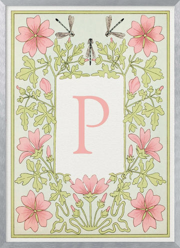 Elegant Floral Letter P | Poster - Silver Frame Interior