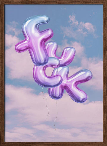 Floating Fuck Balloons | Poster - Walnut Frame Interior